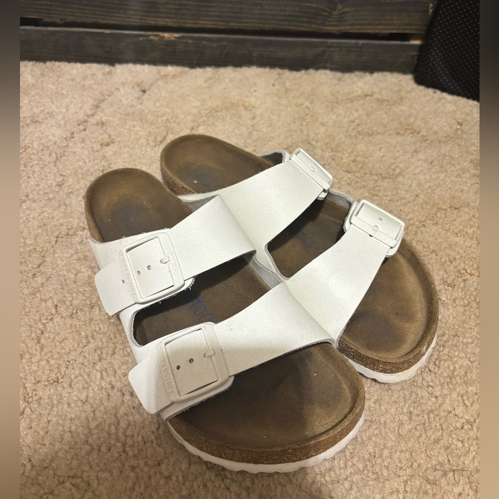 ‘Vintage white’ leather soft footbed Birkenstocks